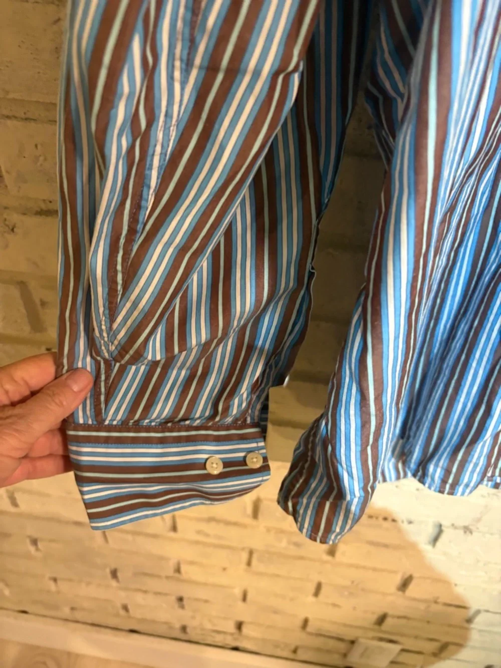 Peter Millar XL Men's Blue and Brown Striped Button-Down Shirt no flaws - Picture 5 of 6